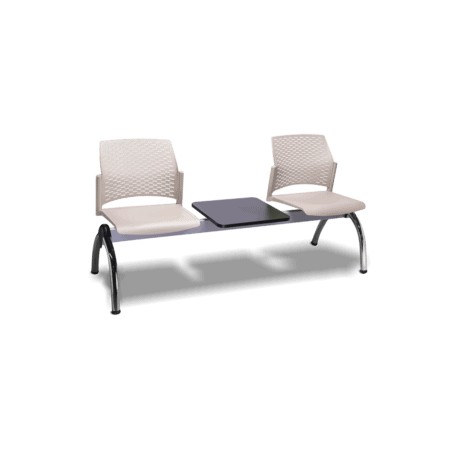 Banca Rewind 3 Plazas con Mesa en Polipropileno Negro, Estructura Cromo