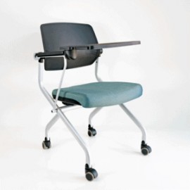 Mesabanco Training Respaldo en Polipropileno y Asiento en Tela Abatible, con Rodajas, Estructura Blanca
