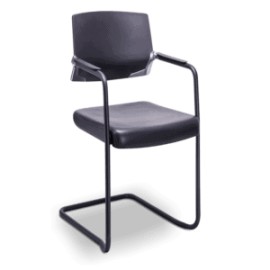 Silla de Visita Cool Respaldo en Polipropileno y Asiento en Piel, Estructura Negra