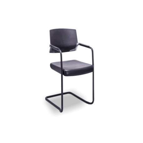 Silla de Visita Cool Respaldo en Polipropileno y Asiento en Piel, Estructura Negra