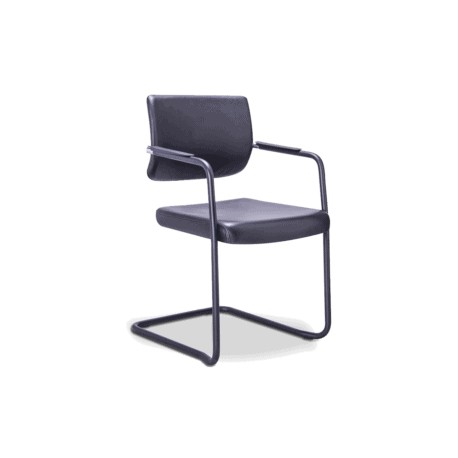 Silla de Visita Cool Respaldo en Polipropileno y Asiento en Piel, Estructura Negra