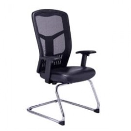Silla de Visita RP-4605 Asiento en Piel y Respaldo en Mesh Negro, Estructura Cromada