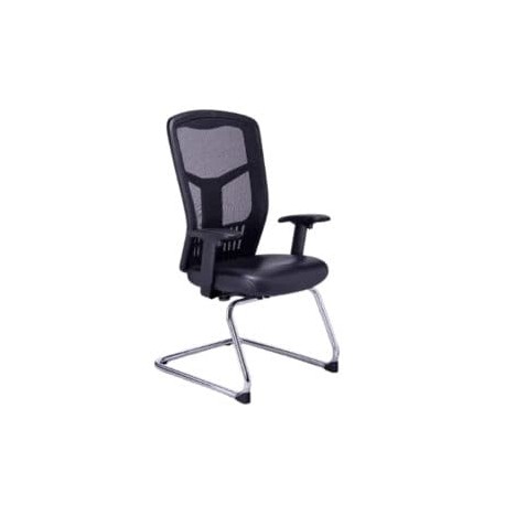 Silla de Visita RP-4605 Asiento en Piel y Respaldo en Mesh Negro, Estructura Cromada