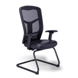 Silla de Visita RP-4505 Asiento en Piel y Respaldo en Mesh Negro, Estructura Negra