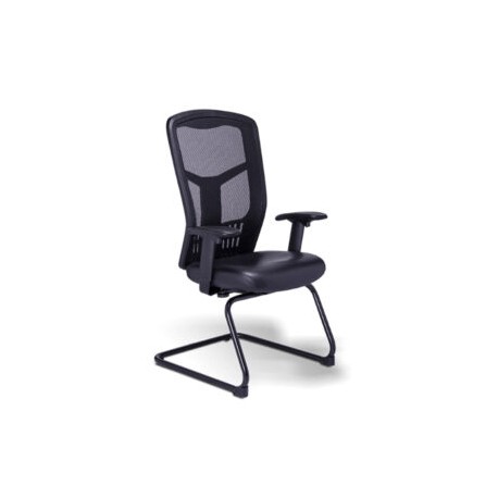 Silla de Visita RP-4505 Asiento en Piel y Respaldo en Mesh Negro, Estructura Negra