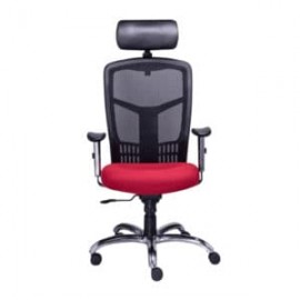 Silla Ejecutiva RE-1960 Asiento en Tela Rojo y Respaldo en Mesh Negro