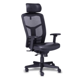 Silla Ejecutiva RP-4500 c/cabecera Asiento en Piel y Respaldo en Mesh Negro, Estructura Negra