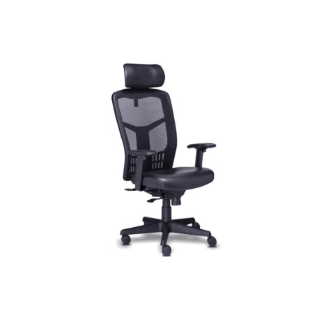 Silla Ejecutiva RP-4500 c/cabecera Asiento en Piel y Respaldo en Mesh Negro, Estructura Negra