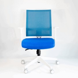 Silla Operativa RS-1100 Mesh y Tela Azul, Estructura Blanca