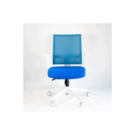 Silla Operativa RS-1100 Mesh y Tela Azul, Estructura Blanca