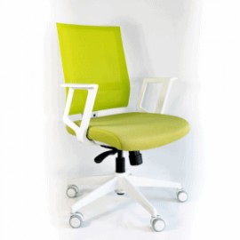 Silla Operativa RS-1100 Mesh y Tela Verde, Estructura Blanca