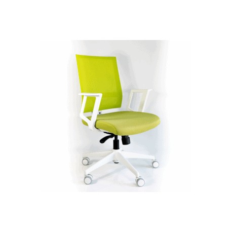 Silla Operativa RS-1100 Mesh y Tela Verde, Estructura Blanca
