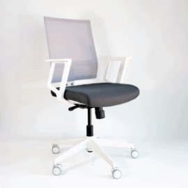 Silla Operativa RS-1100 Mesh y Tela Gris, Estructura Blanca