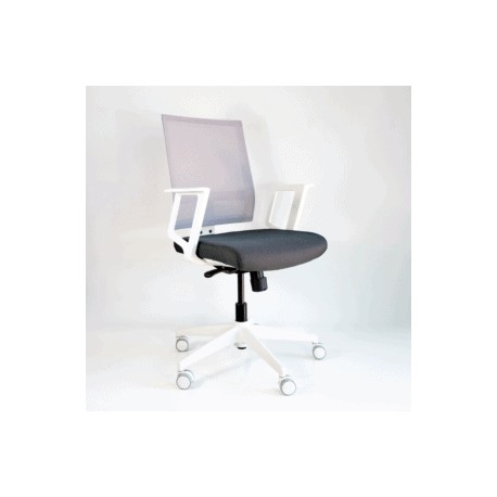 Silla Operativa RS-1100 Mesh y Tela Gris, Estructura Blanca