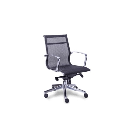 Silla Semi Ejecutiva Retro Asiento y respaldó en Mesh Negro, Estructura Cromo