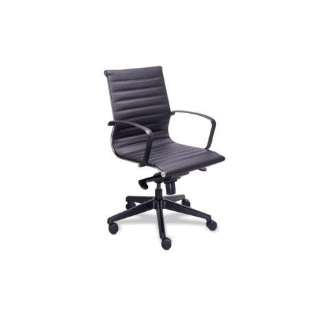 Silla Semi Ejecutiva Retro en Vinipiel Negro, Estructura Cromo