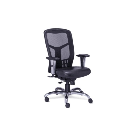 Silla Semi Ejecutiva RP-4601 Asiento en Piel y Respaldo en Mesh Negro, Estructura Cromada