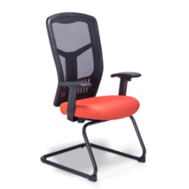 Silla de Visita RE-1955 Asiento en Tela naranja y Respaldo en Mesh Negro