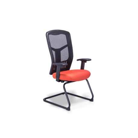 Silla de Visita RE-1955 Asiento en Tela naranja y Respaldo en Mesh Negro