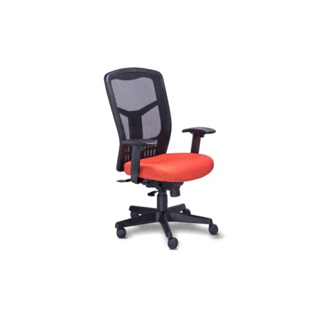 Silla Semi Ejecutiva RE-1951 Asiento en Tela naranja y Respaldo en Mesh Negro