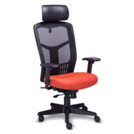 Silla Ejecutiva RE-1950 Asiento en Tela naranja y Respaldo en Mesh Negro