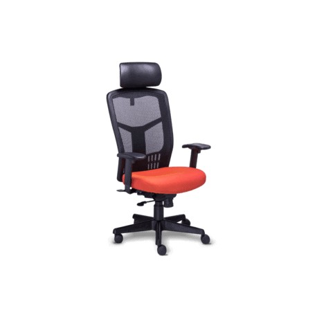 Silla Ejecutiva RE-1950 Asiento en Tela naranja y Respaldo en Mesh Negro