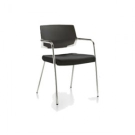 Silla de Visita Cool 4 Puntos Respaldo en Polipropileno y Asiento en Piel, Estructura Negra