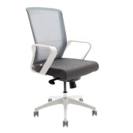 Silla Operativa Klave 140BL Respaldo en Mesh y Asiento en Tela Gris, Estructura blanco