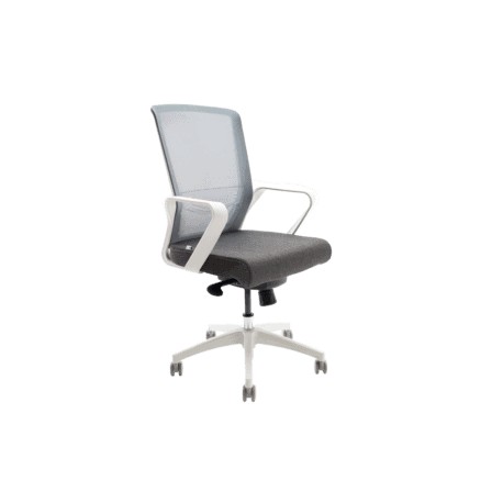 Silla Operativa Klave 140BL Respaldo en Mesh y Asiento en Tela Gris, Estructura blanco