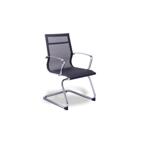 Silla de Visita Retro asiento y Respaldo en Mesh Negro, Estructura Cromo